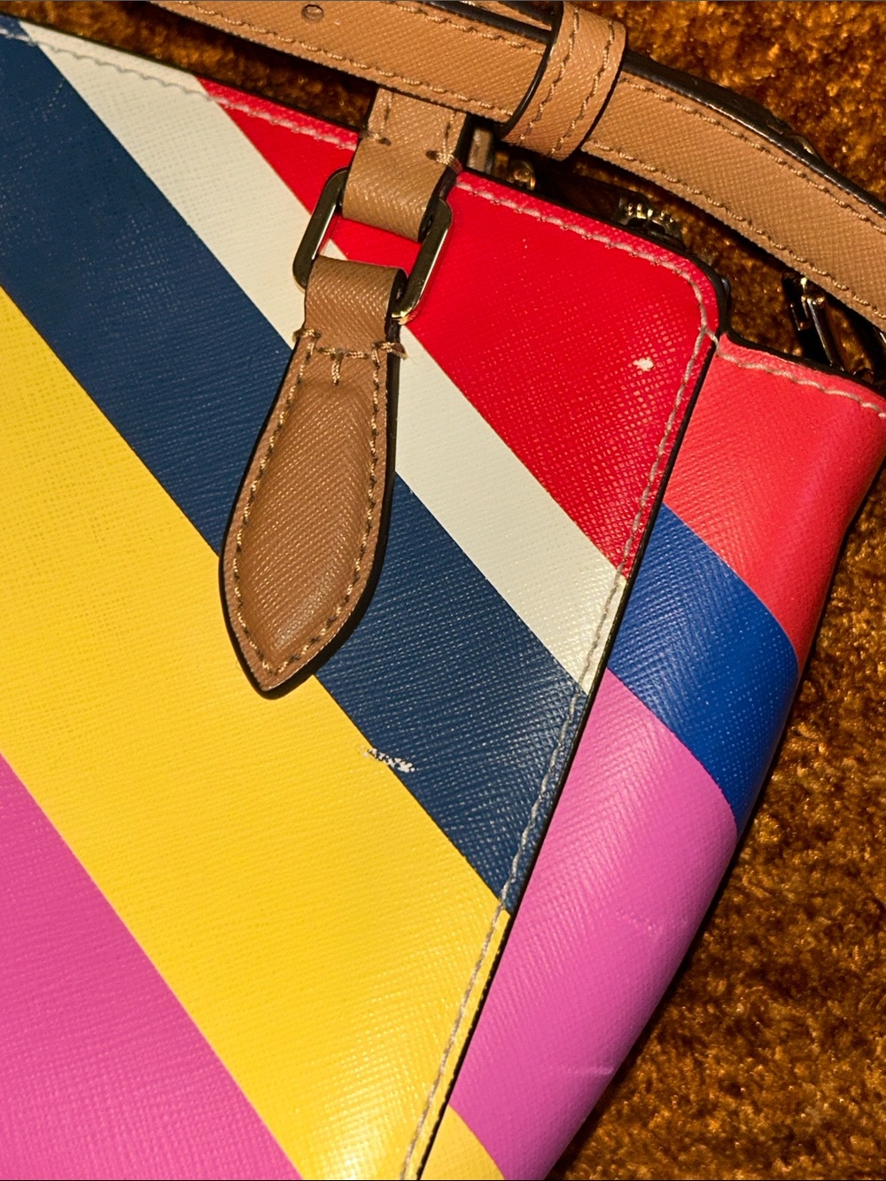 Tory Burch Pink, Red, Blue & White Colorblock Crossbody Satchel - Picture 5 of 12